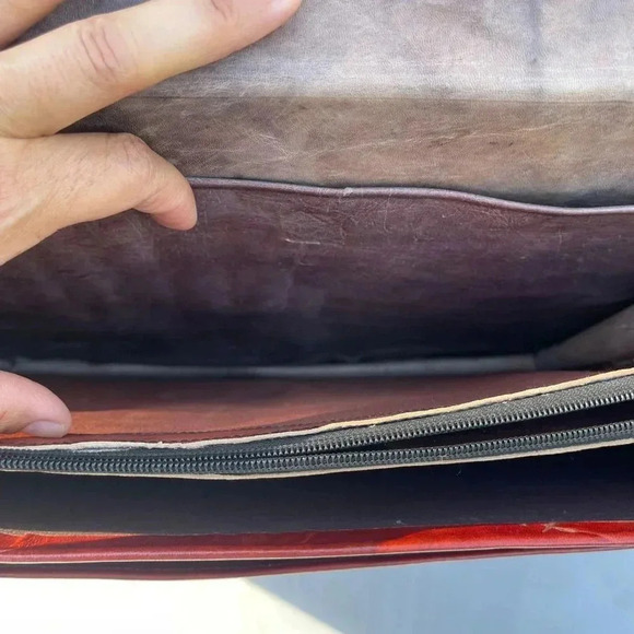 Leather Professional Mens Briefcase Case Document Bag Handbag Brown 16x12 - Picture 13 of 14